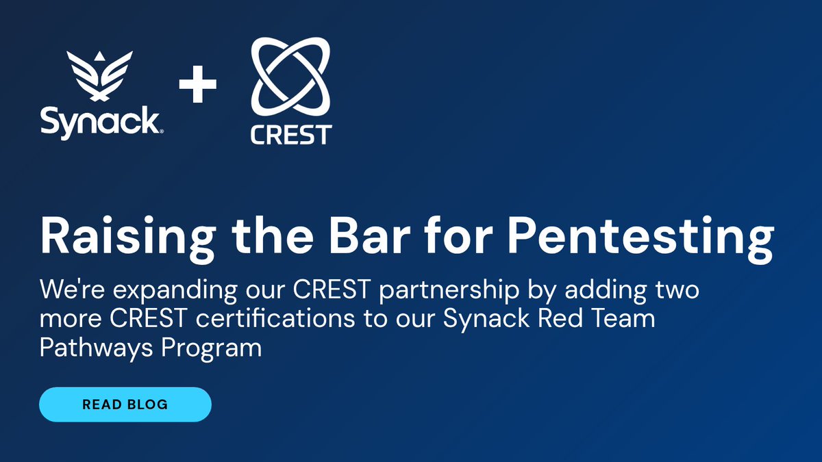 SynackRedTeam's tweet photo. "Vetted" shows up on nearly every pentest vendor's site. But what does it actually mean? Too often, it means the vendor ran their own screening and called it a day.

The Synack Red Team holds itself to a higher bar, and we recognize researchers who do the same. That's why we've expanded our CREST partnership and added two additional CREST certifications to SRT Pathways:
✓ CREST Certified Tester Infrastructure (CCT INF) 
✓ CREST Certified Tester Application (CCT APP)

Read more: https://t.co/nnM43Q1yiN