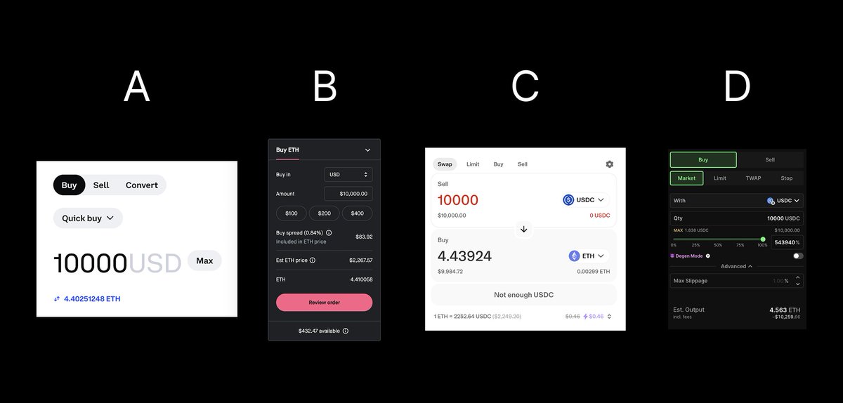DefinitiveFi's tweet photo. Same trade. Same minute. Four venues.

$10,000 → ETH at 5/13, 12:30PM ET:

A: 4.40
B: 4.41
C: 4.44
D: 4.56

At the time of writing this is over $360.

So that begs the question who is who? https://t.co/ozOxwvw3ng