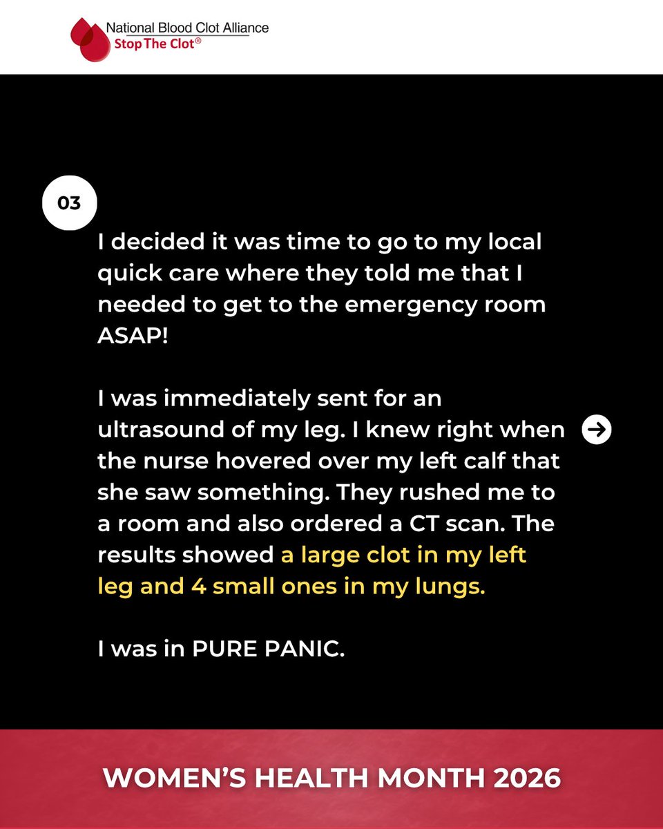 StopTheClot's tweet photo. ⚠️ "The medicine I took daily was actually the perpetrator." Courtney was 28 and healthy when high-estrogen birth control caused a DVT and 4 pulmonary emboli. No one ever warned her. Three years clot free — now she's making sure other women get the information she never did.

 This Women’s Health Month, help us reach more women with life-saving information.

❤️ Support the mission: https://t.co/bGx9iRvxPd

#womenandbloodclots #WomensHealthMonth26 #stoptheclot