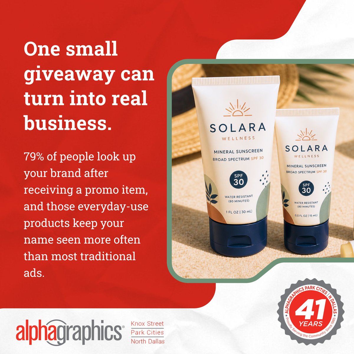 AlphaGraphicsTX's tweet photo. The best promo items are the ones people actually keep around.

Think about it, sunscreen and lip balm are the kind of things people toss in their bag, leave in the car, bring to events, vacations, golf outings, and outdoor weekends.

Useful products tend to stick around longer. https://t.co/HQM38NSuBq