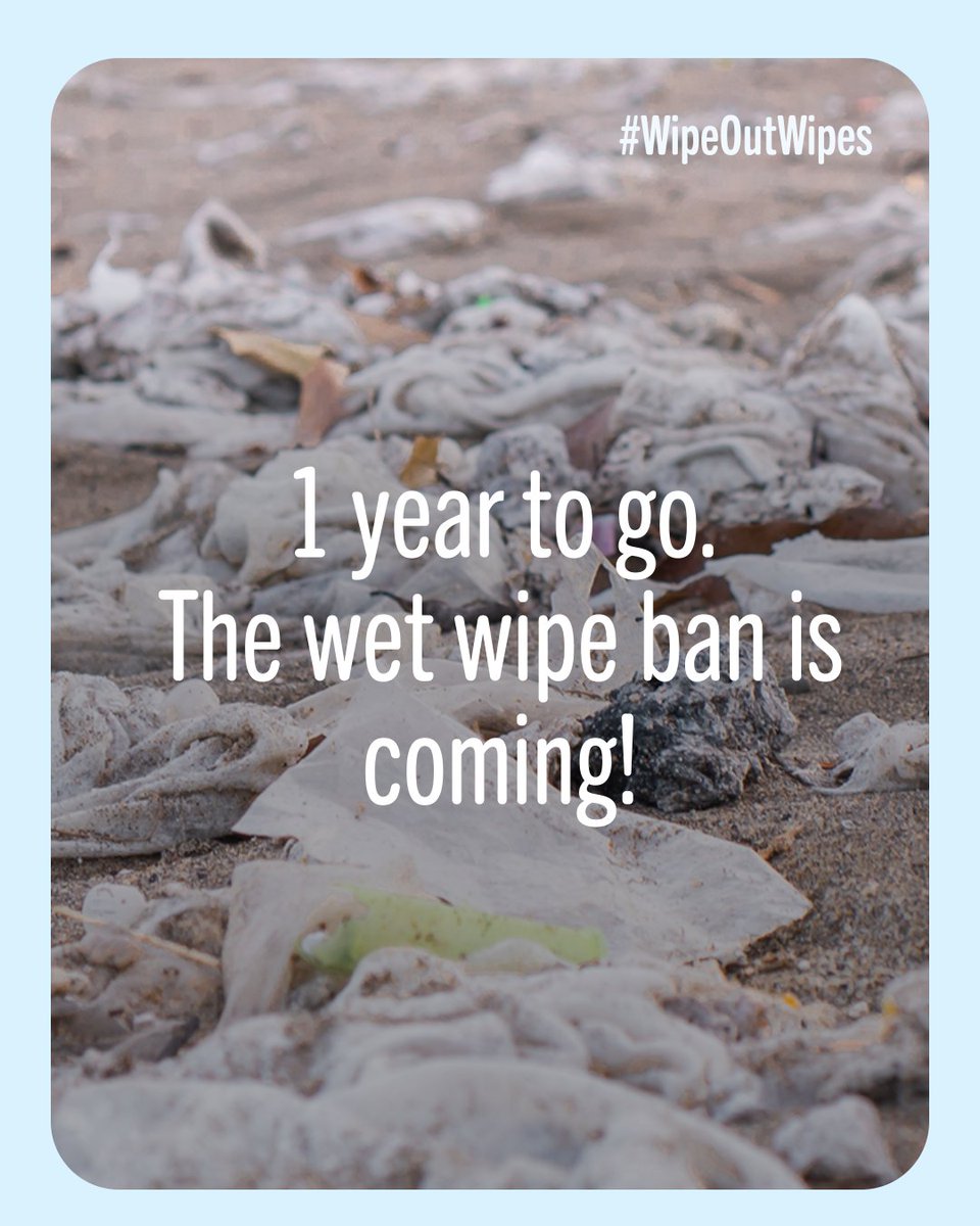 niwnews's tweet photo. With 1 year to go until the ban on plastic-containing wet wipes, here's some facts 👇 
🚫Wipes don’t break down like toilet paper
🚫They’re a major cause of fatbergs
🚫They can block pipes whether they contain plastic or not
https://t.co/S9ZbiLc96d https://t.co/9q3U3Oh86z