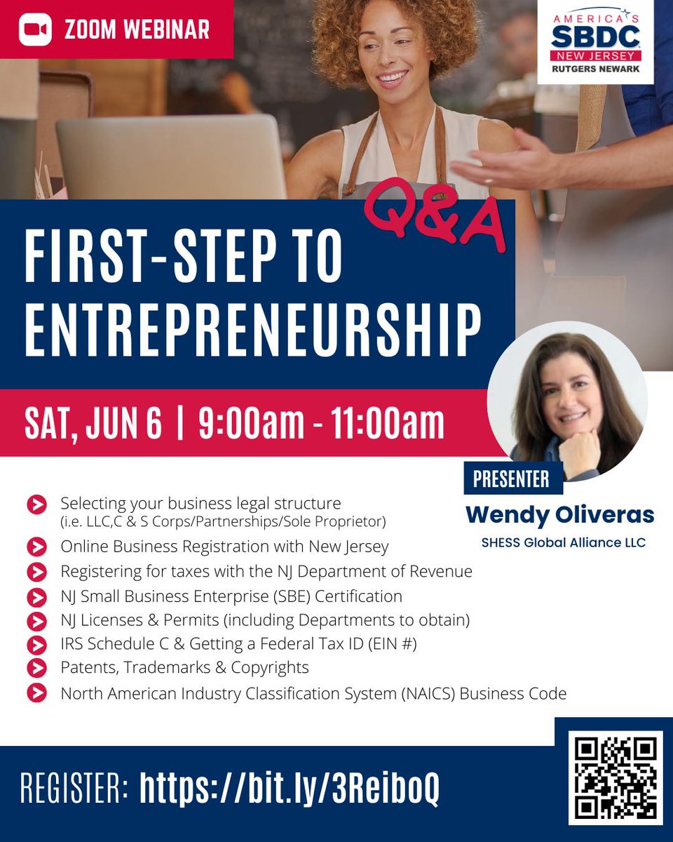 BizRepublicNews's tweet photo. #OnlineSession | Organized by the New Jersey Small Business Development Center at Rutgers–Newark (@rnsbdc), “First Step to Entrepreneurship” is a webinar designed for individuals who want to start a business in #NewJersey or formalize an existing one. https://t.co/VOdVfOOdIG https://t.co/aGEiWpm8Tt