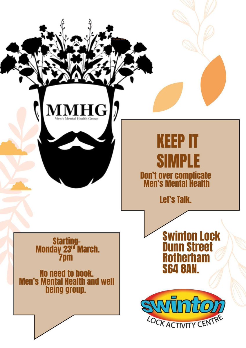 Stag_RosePPG's tweet photo. Monday #BeEncouraged
@LockSwinton Dun St, S64 8AN
Mens Mental Health Group
#takethefirststep meet this great group of guys #BeEmpowered
with #peersupport 7pm - 9pm
#MensMentalHealthMattersToo #Rotherham #communitytogether #mentalhealthawareness EVERY DAY! Luke Brailsford https://t.co/d4A2mDWHaD