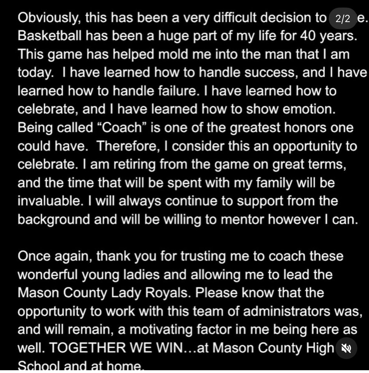 tscaggswftm's tweet photo. Mason County Lady Royals Coach Jay Fite on retiring and stepping away from the game. https://t.co/8KPeIEwGJ0