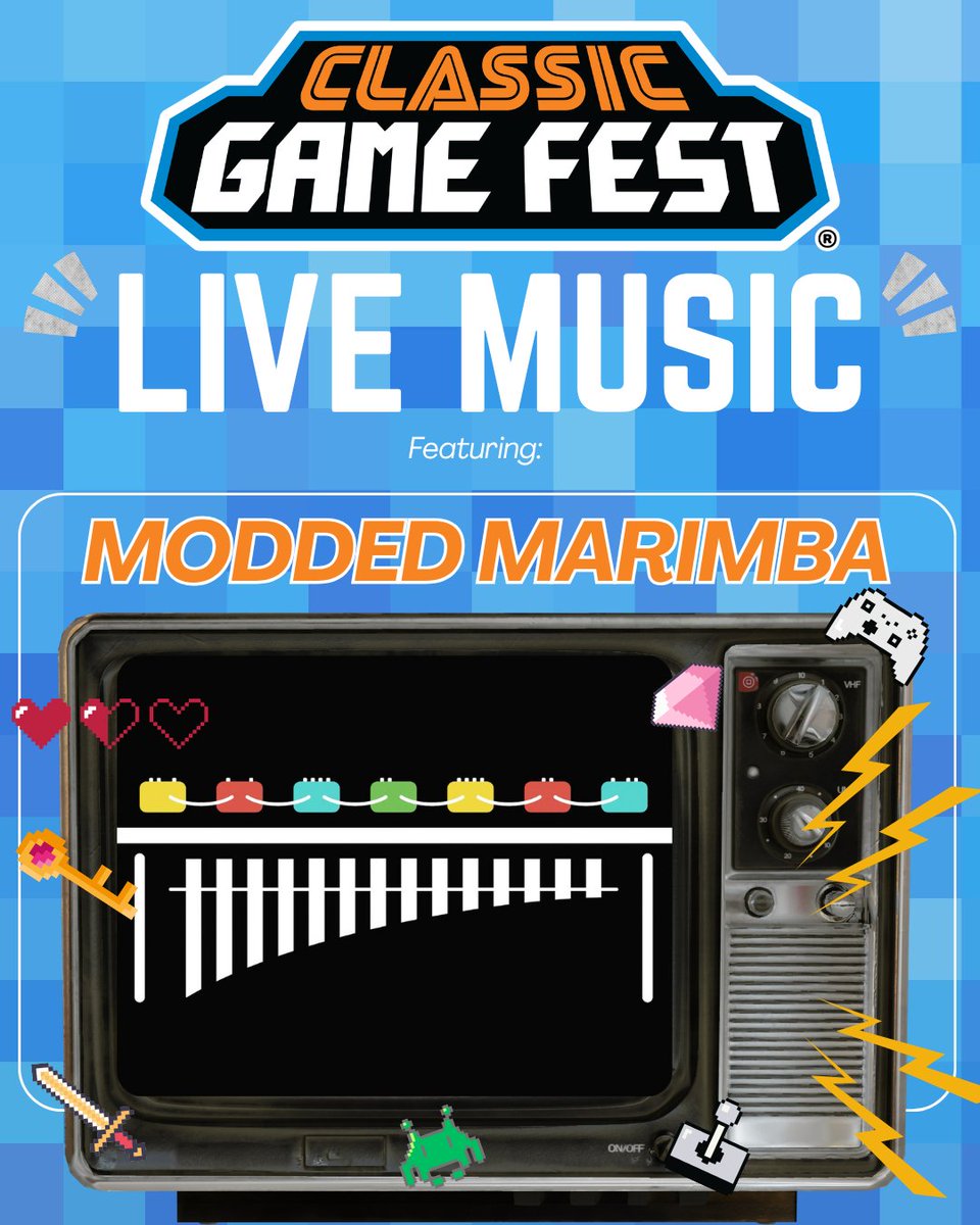 classicgamefest's tweet photo. Modded Marimba is coming to Classic Game Fest on July 24-25-26 in Austin, TX.

Using an electric marimba &amp; 14 guitar effect pedals, Modded Marimba transforms iconic video game soundtracks into immersive live performances! 

See Modded Marimba perform LIVE at #CGF2026 https://t.co/KUBAXvs5ys