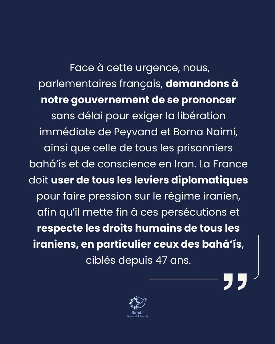 baebf91909's tweet photo. 🚨Dans une  déclaration conjointe, 21 parlementaires français s’alarment du sort de  Peyvand et Borna Naimi, deux prisonniers en Iran qui endurent tortures  et simulacres d’exécutions, en raison de leur appartenance à la foi  bahá’íe. https://t.co/8qoXIESofx