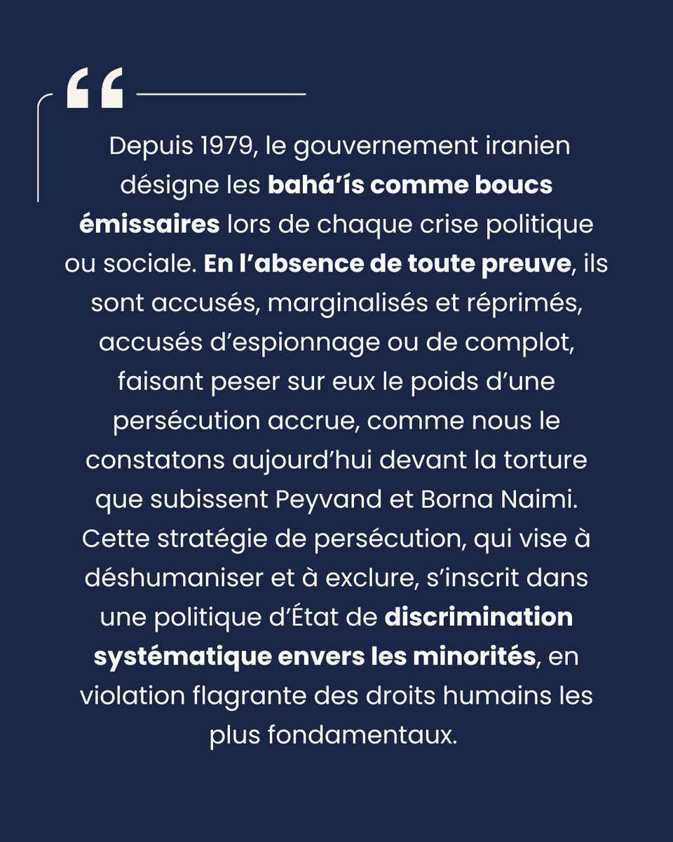 baebf91909's tweet photo. 🚨Dans une  déclaration conjointe, 21 parlementaires français s’alarment du sort de  Peyvand et Borna Naimi, deux prisonniers en Iran qui endurent tortures  et simulacres d’exécutions, en raison de leur appartenance à la foi  bahá’íe. https://t.co/8qoXIESofx