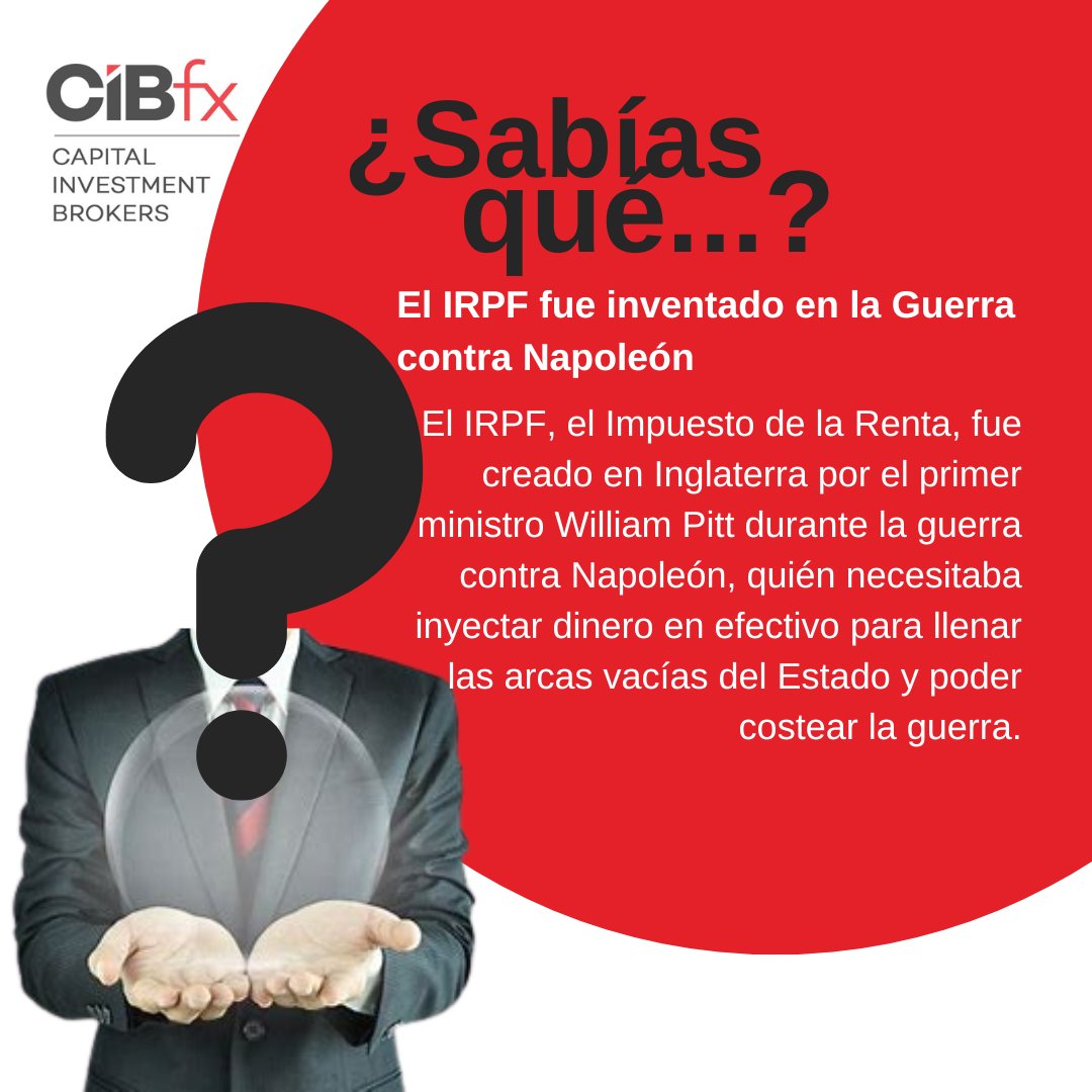 CIBforex's tweet photo. 💪 El IRPF fue inventado en la Guerra contra Napoleón:
El IRPF, el Impuesto de la Renta, fue creado en Inglaterra por el primer ministro William Pitt durante la guerra contra Napoleón.

#curiosidades #sabiasque #Forex #Inversiones https://t.co/4kxCsQRjk4