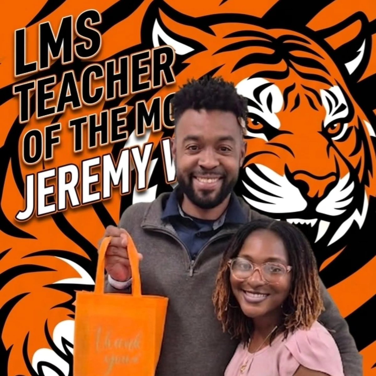 ERLancasterMS's tweet photo. Congratulations Mr. Willis for being LMS Teacher of the Month!!! 🧡🤍🖤🐯 https://t.co/pra2Hpw5p0