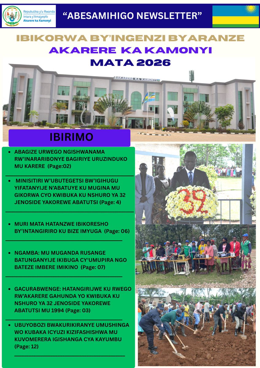 Kamonyi's tweet photo. Hano:https://t.co/iKUsQEep9H murahasanga icyegeranyo cya bimwe mu bikorwa byaranze Akarere ka Kamonyi, Mata 2026. Murakoze https://t.co/bdfyVRU2dQ