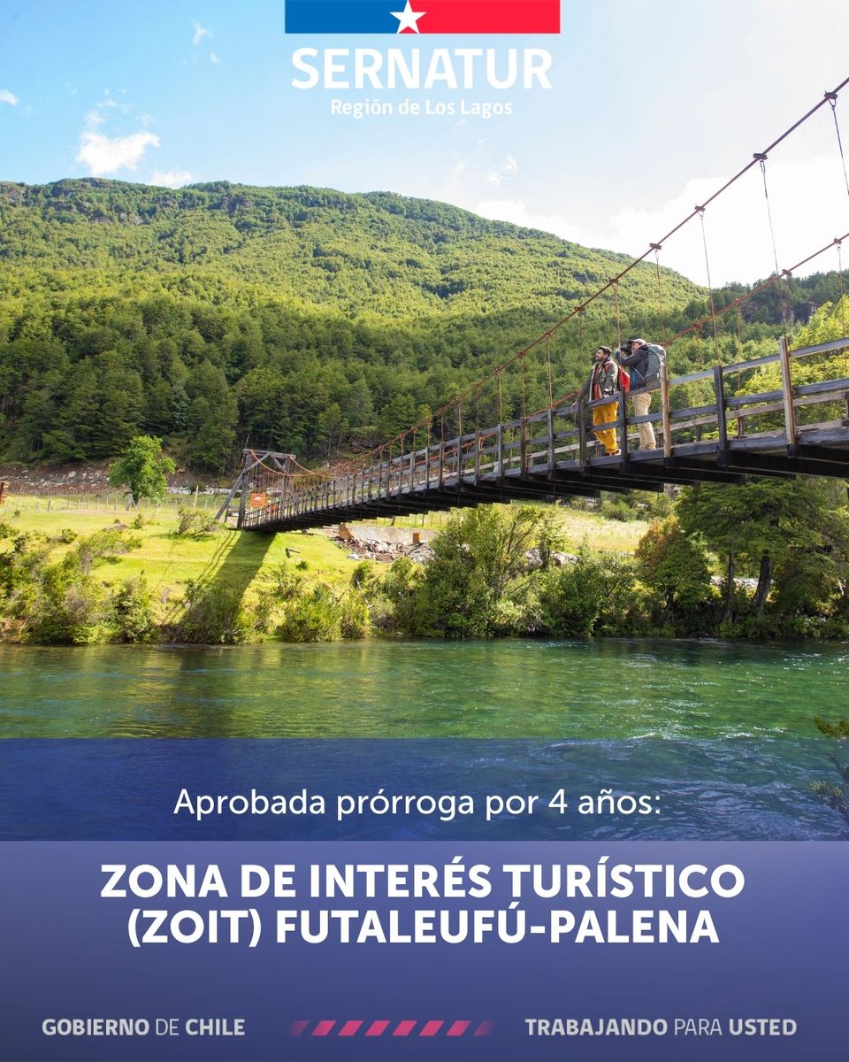 SernaturLagos's tweet photo. Comité de Ministros para el Turismo aprobó la solicitud de prórroga de 2 Zonas de Interés Turístico #ZOIT de la Región de Los Lagos. Se trata de la ZOIT "Futaleufú-Palena" y la ZOIT Bi-regional "Rio Bueno-Puyehue" que compartimos con #LosRios ; extendiendo su vigencia hasta 2030. https://t.co/evJbmPVil0