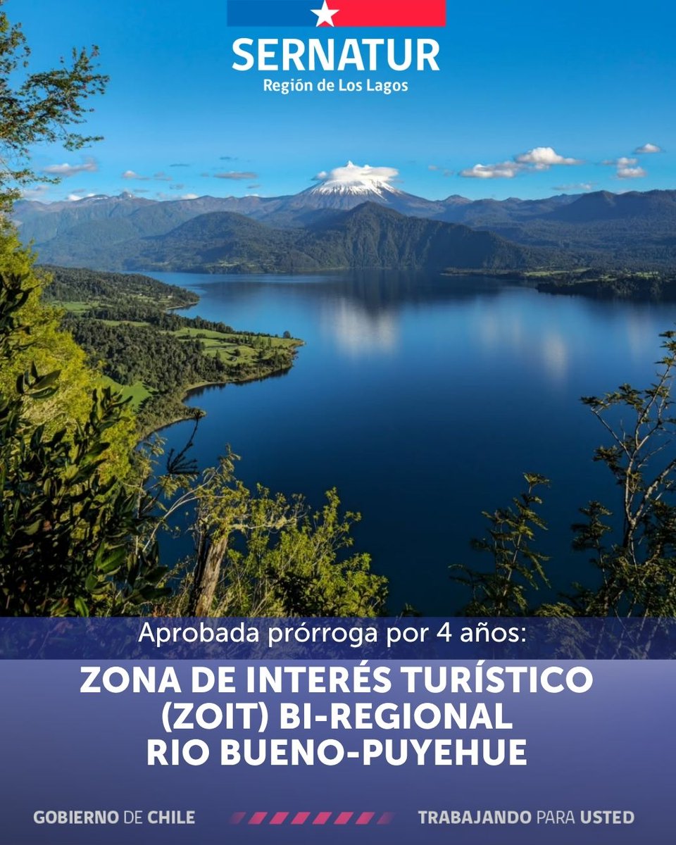 SernaturLagos's tweet photo. Comité de Ministros para el Turismo aprobó la solicitud de prórroga de 2 Zonas de Interés Turístico #ZOIT de la Región de Los Lagos. Se trata de la ZOIT "Futaleufú-Palena" y la ZOIT Bi-regional "Rio Bueno-Puyehue" que compartimos con #LosRios ; extendiendo su vigencia hasta 2030. https://t.co/evJbmPVil0