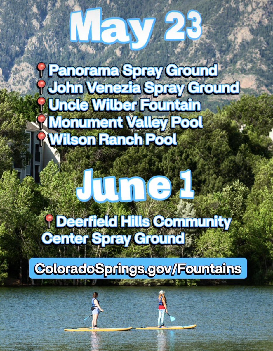 CityofCOS's tweet photo. Splash season starts this weekend in Colorado Springs! 💦 Find all the details at https://t.co/L06v7C4ZmL https://t.co/FfNHGx7BpU
