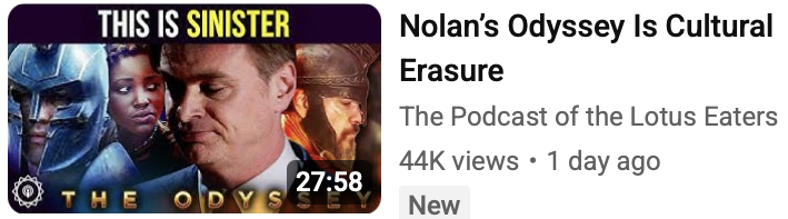 RudderGustlock's tweet photo. Nolan’s ODYSSEY is erasure only if some previous version has consequently become unavailable. Otherwise, the use of the word “erasure” is linguistic perversion. https://t.co/waVg1d2UPr