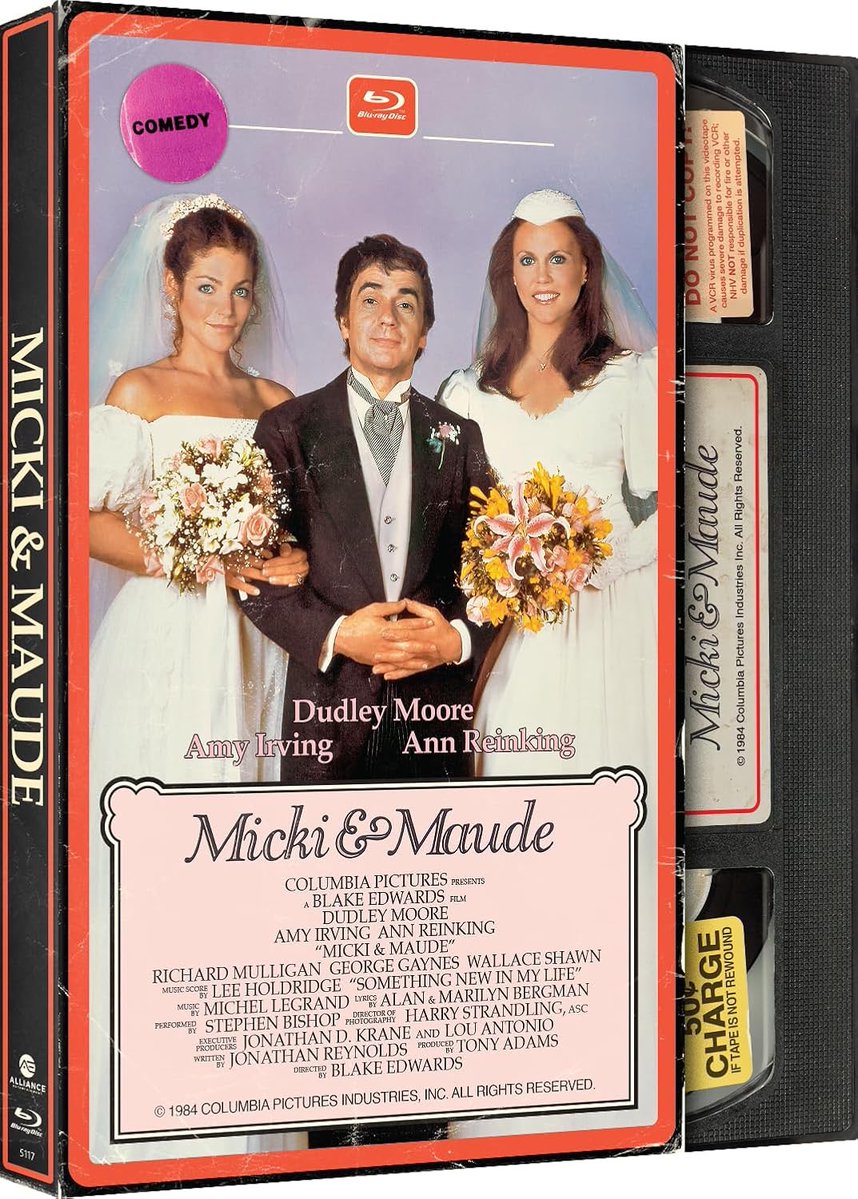 disc_connected's tweet photo. ***ANNOUNCEMENT***

Coming on July 28th on Blu-ray in the US from @AllianceHomeEnt as part of their #RetroVHS line: #MickiAndMaude (1984)!

Dudley Moore and director Blake Edwards are reunited in this romp about a lovable bigamist. TV reporter Rob Salinger (Moore) longs for a baby. But his career-minded wife, Micki (Ann Reinking), is too busy for motherhood. A romantic fling with a seductive cellist, Maude (Amy Irving), leads to her pregnancy. Rob receives another shock when Micki announces that she’s also expecting! In love with both women, he marries Maude and starts leading a double life full of complicated and riotous situations!

#BluRay #PhysicalMedia #BluRays #BoutiqueBluRay #CultMovies #DiscConnected #Alliance #DudleyMoore #AmyIrving #BlakeEdwards