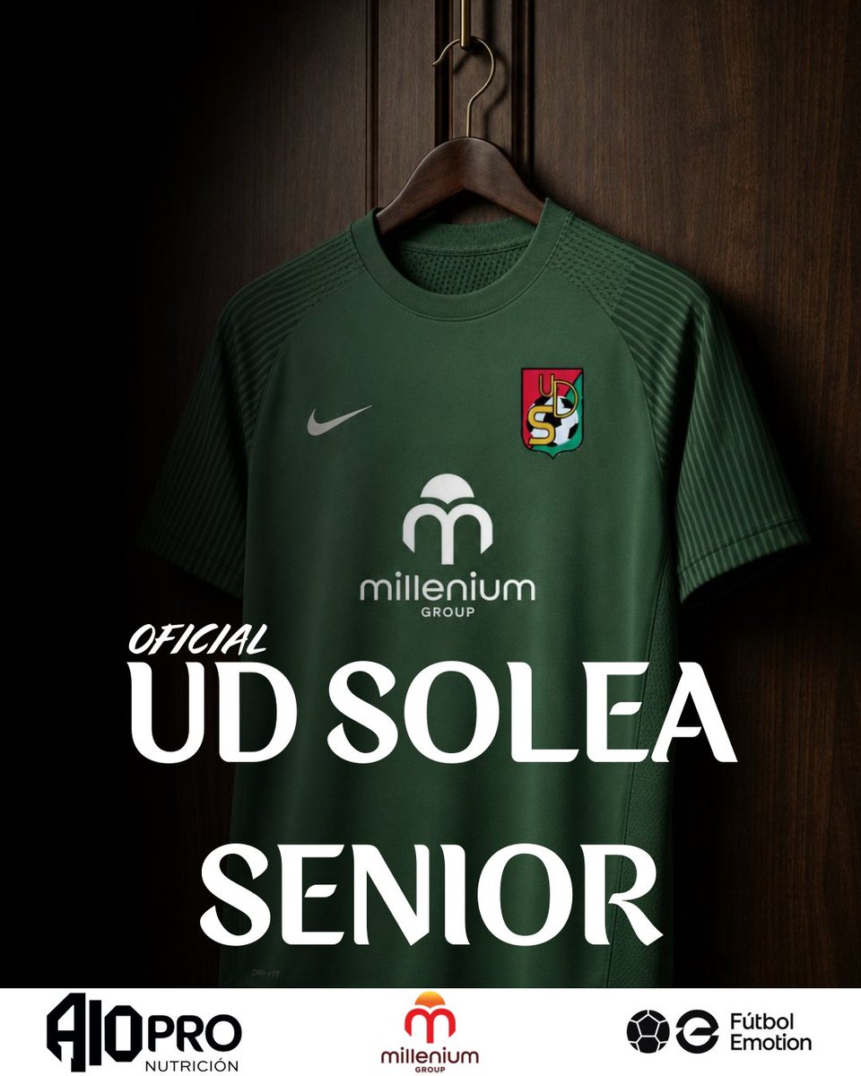 solea_ud's tweet photo. Nueva equipación. Nuevo reto.
Así luce la Primera Equipación de nuestro nuevo Senior de la UD Solea 💚❤️
Gracias a nuestros patrocinadores: 🫱🏼‍🫲🏽 Millenium Group 🫱🏼‍🫲🏽 A10Pro Nutrición https://t.co/U7uSMnwSRm