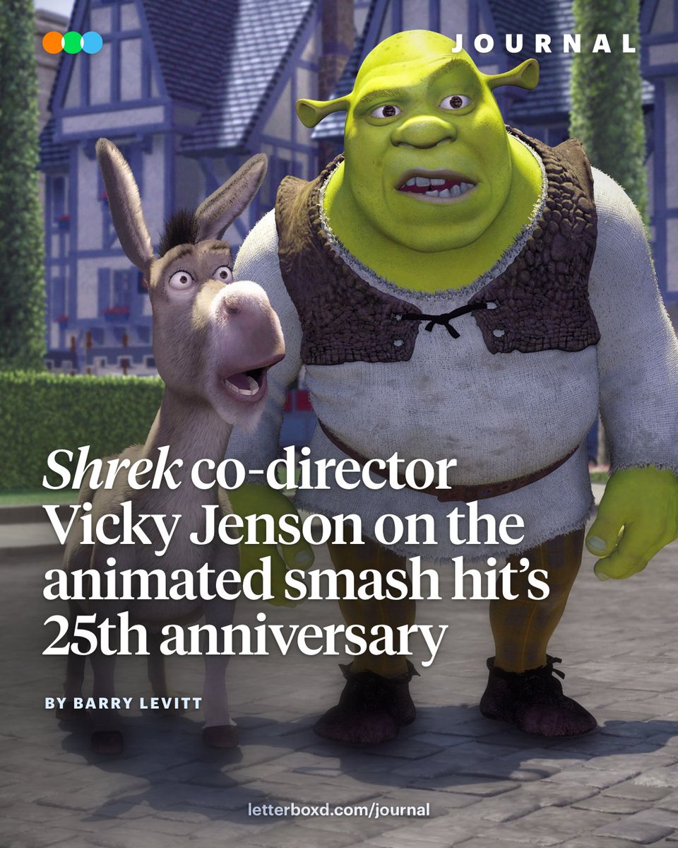 letterboxd's tweet photo. With Shrek back in theaters for its 25th anniversary, co-director Vicky Jenson welcomes Barry Levitt into the swamp to discuss the ogre’s pop-cultural impact, receiving conﬂicting notes from Steven Spielberg and that ‘Hallelujah’ needle drop. https://t.co/eC9w0ggumN https://t.co/UBt7KZil3A