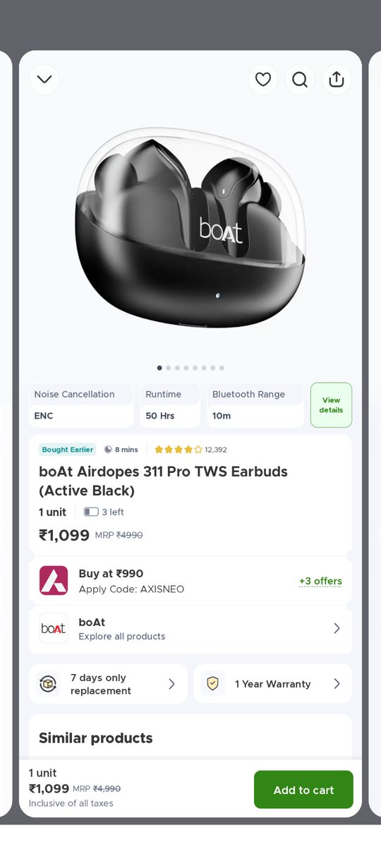 RhydhiG's tweet photo. Bought the same earphones a year ago. 300 rs price hike on same model? Same location, same model. Same deep discounting which is also suss https://t.co/YDTzW7mwCK