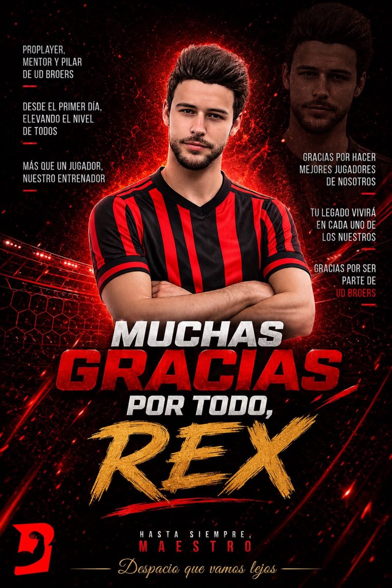 BroersCommunity's tweet photo. Hay personas que dejan huella y @REXTADOR es una de ellas. Nos enseñaste, nos corregiste, nos hiciste mejores. Sin ti este equipo no sería lo que es hoy. Duele verte partir pero nos quedamos con todo lo que nos diste. Gracias por todo, maestro. 🖤🔴 https://t.co/C28b6AHLZb
