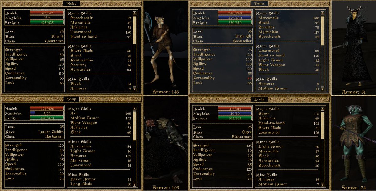 corpse_ch's tweet photo. 164 hours across ~2.5 months and 4 characters.

That is enough Morrowind for now.

I will be back when Poison Song releases with a House Indoril character. https://t.co/rypIRcZGL5