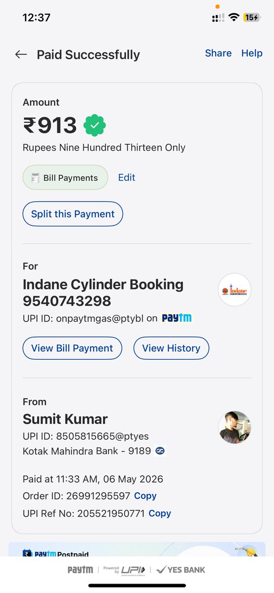 SumitRaut375776's tweet photo. @ioclupso2 We booked a gas cylinder refill on 6th May 2026, but we still have not received the cylinder. I also tried calling the helpline number 1800 233 3555, but the call disconnected automatically after being on hold for 10 min. Please update the status of my refill request https://t.co/f1JY3Dmcgv