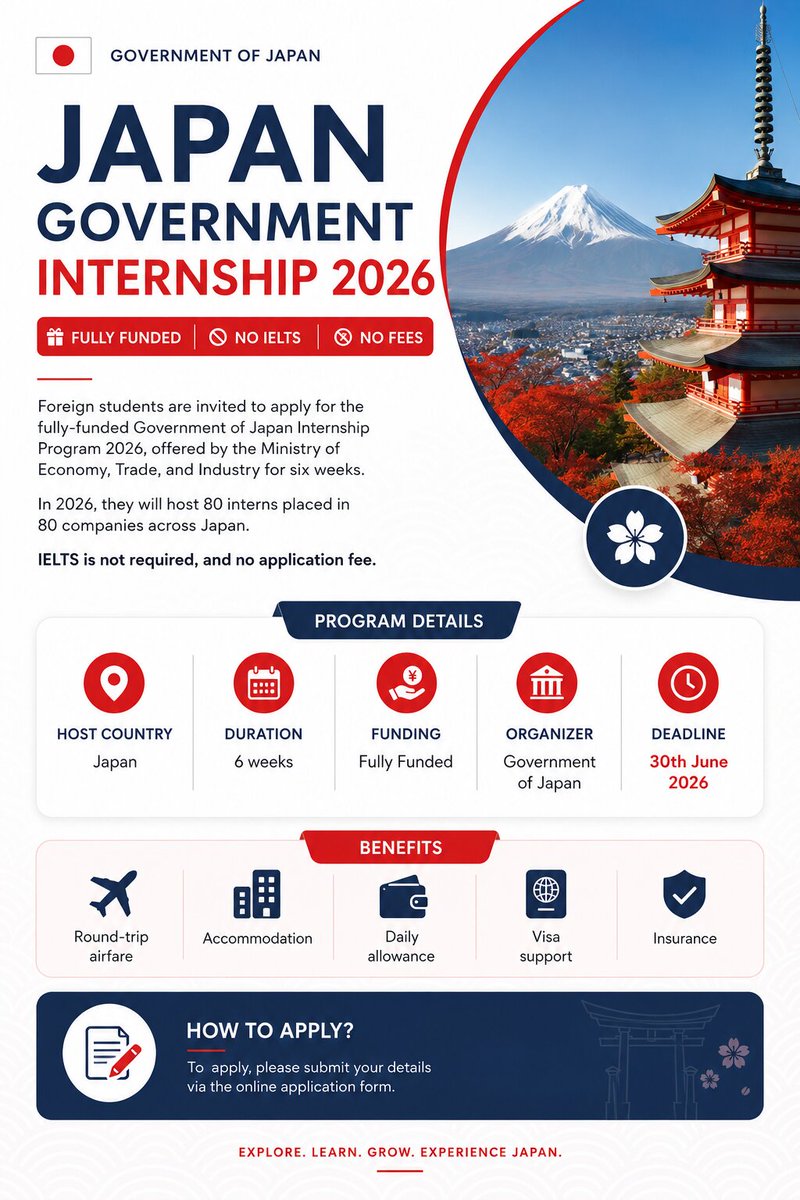 Government of Japan 🇯🇵 Internship 2026 (Fully Funded) Apply: https://t ...