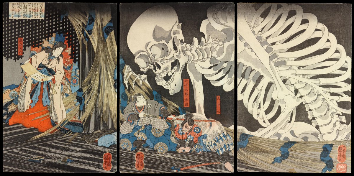 JapanTraCul's tweet photo. Takiyasha the Witch and the Skeleton Spectre, by Utagawa Kuniyoshi, ca. 1844 https://t.co/JuViDhBM10