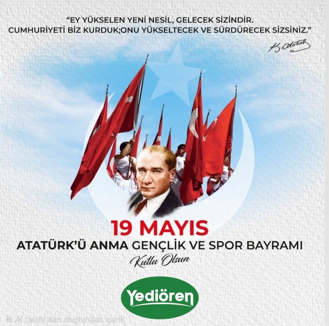 muratyucel06's tweet photo. 19 Mayıs Atatürk'ü Anma Gençlik ve Spor Bayramı Kutlu Olsun 🇹🇷

#Yediören #Türkiye #Dünya https://t.co/zkcXHdinEr