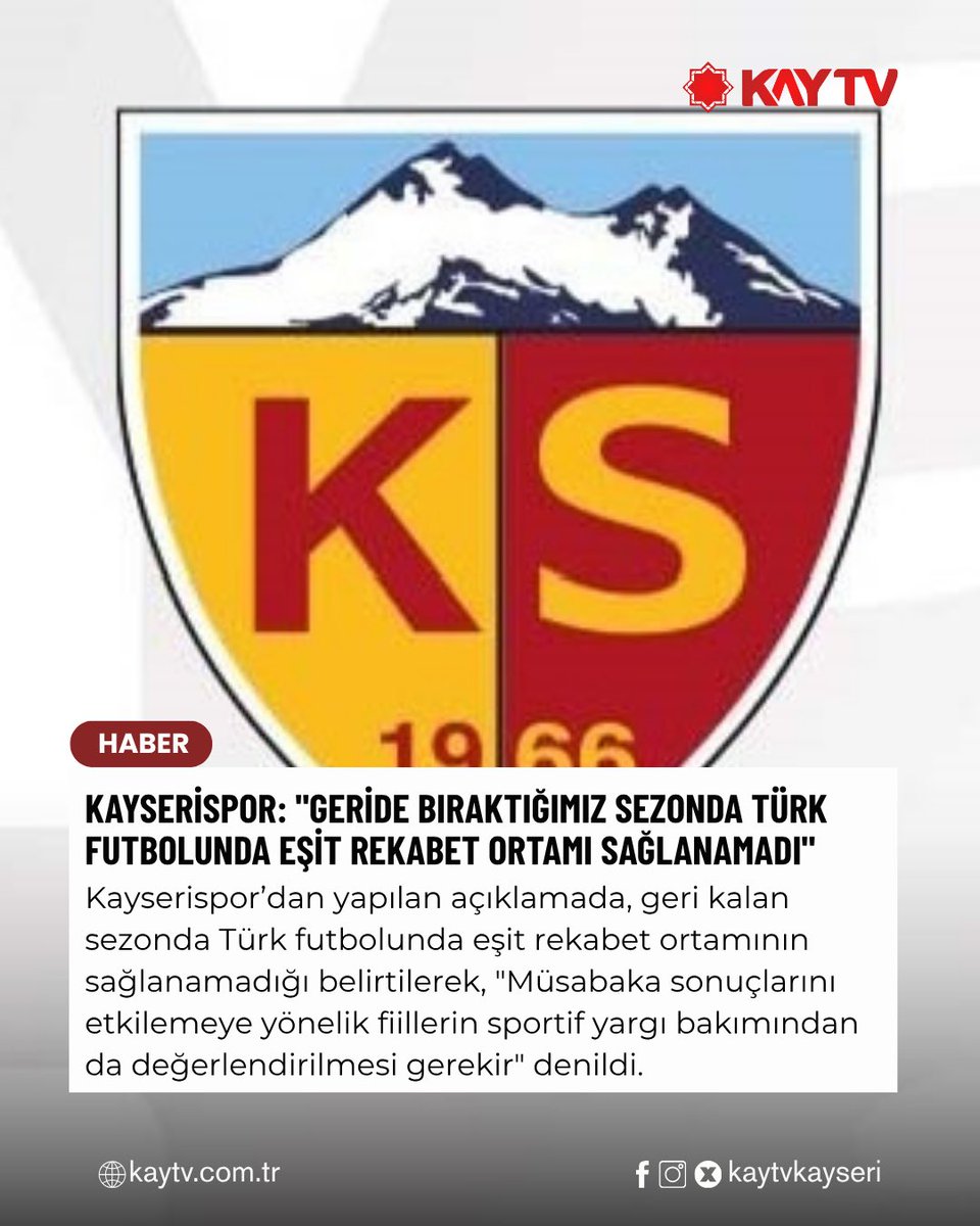 kaytvkayseri's tweet photo. Kayserispor’dan yapılan açıklamada, geri kalan sezonda Türk futbolunda eşit rekabet ortamının sağlanamadığı belirtilerek, “Müsabaka sonuçlarını etkilemeye yönelik fiillerin sportif yargı bakımından da değerlendirilmesi gerekir” denildi.
#kayseri #kaytv #kayserispor #açıklama #süperlig
@KayserisporFK