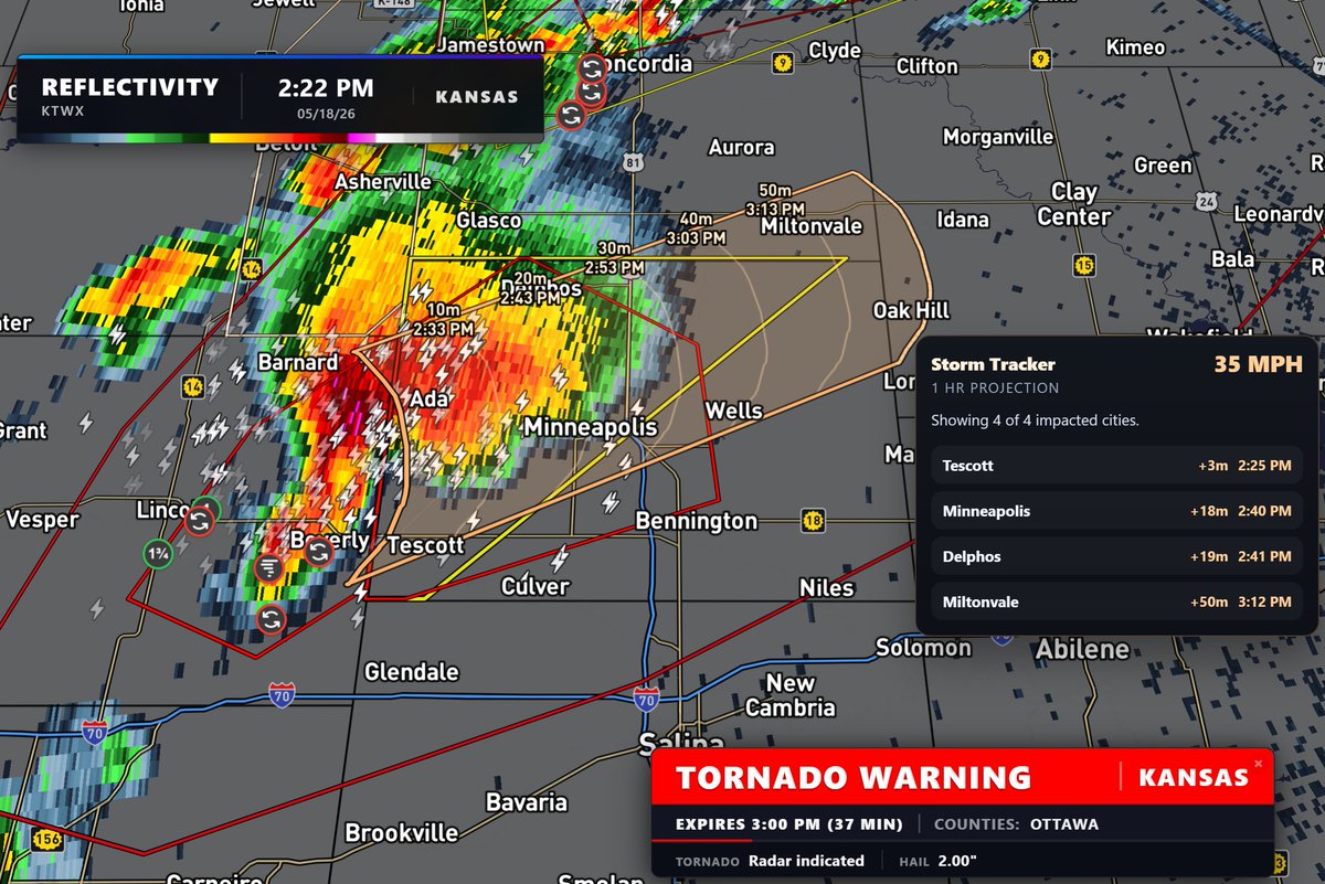2:24pm CT: Tornado warnings in Kansas right now. #ksw