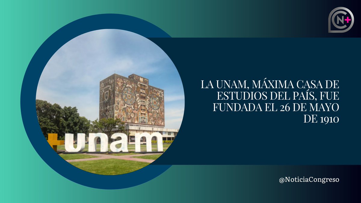 NoticiaCongreso's tweet photo. 🗓️26 de mayo 
La Universidad Nacional Autónoma de México @UNAM_MX, máxima casa de estudios del país, fue fundada el 26 de mayo de 1910, inaugurada oficialmente el 22 de septiembre de ese mismo año y obtuvo su autonomía el 28 de mayo de 1929. https://t.co/ovChNJh5TI
