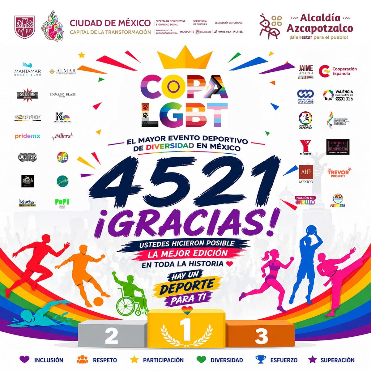 BearMex_'s tweet photo. BearMex patrocinador oficial
4,521 gracias por hacer historia 🏅🌈
La diversidad también se vive en el deporte. ❤️ #CopaLGBT #CDMX https://t.co/dTj91HhJcO