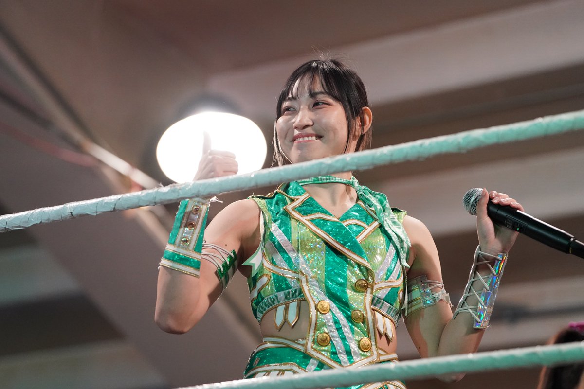 Dhandknee's tweet photo. Please take as much time as you need 🙂💚.

#鈴木志乃
#tjpw
#アプガプロレス https://t.co/rEnr4sFfUX