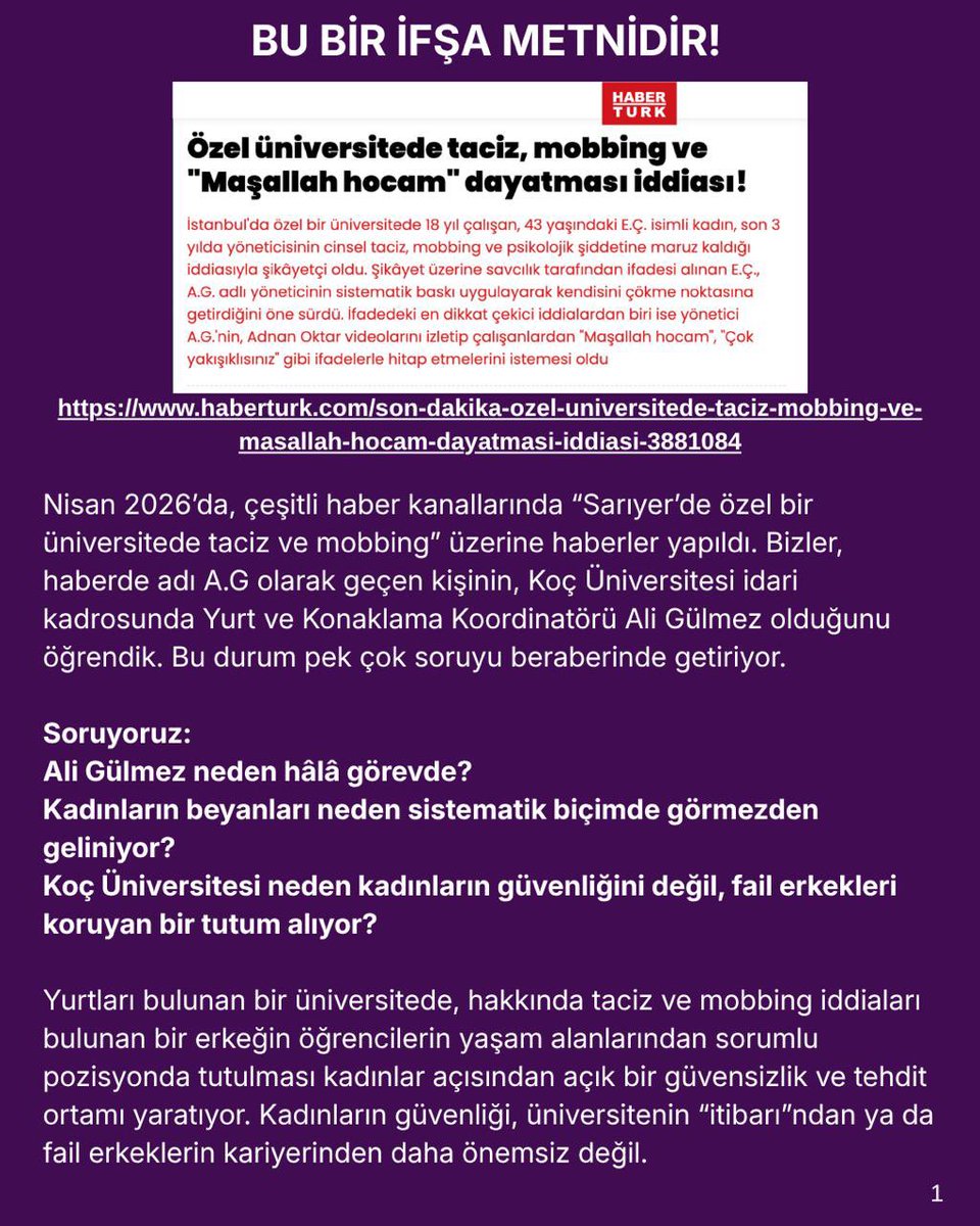 OdeonHareketi's tweet photo. Bu bir ifşa metnidir. 
Yurt ve Konaklama Direktörü Ali Gülmez derhal görevden alınmalı ve Koç Üniversitesi ( @kocuniversity ) kamuoyuna şeffaf bir açıklama yapmalı, bağımsız ve etkin bir soruşturma yürütmeli. https://t.co/H4eSvfdSGz