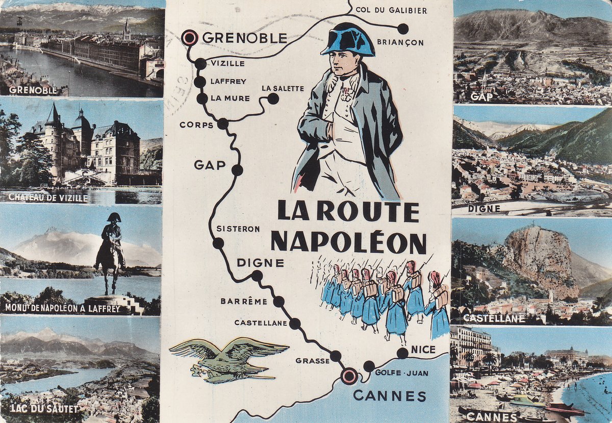 MarjeMolder's tweet photo. Today's #PostMarkMonday is on a #vintage 1950s French #PostCard featuring “La Route Napoleon” based on art deco paintings by #AndreMarty It was posted from #MeudonSeine -et-Oise 67 years ago in 1959  #philately #PostMarks #ephemera #cancels #deltiology #history #Napoleon #France https://t.co/tvY2g4BH2k