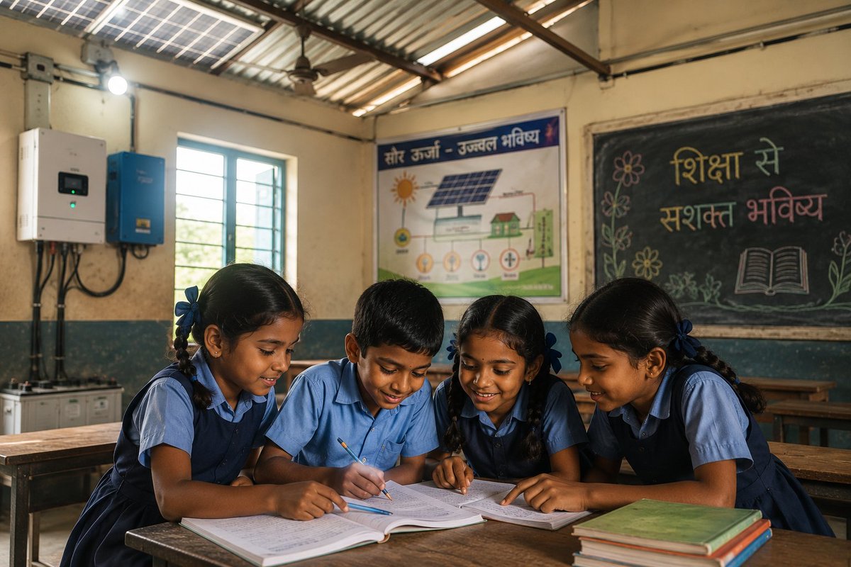 ConnectforCf's tweet photo. No child’s education should pause because of a power cut. 🌱
Solar Shala is bringing sustainable solar infrastructure to ZP schools in Gadchiroli, helping classrooms stay active every day.

@Dev_Fadnavis
@MahaGov
@EduMinOfIndia
@NITIAayog

#SolarShala #ConnectFor https://t.co/01OiZ4UBVI