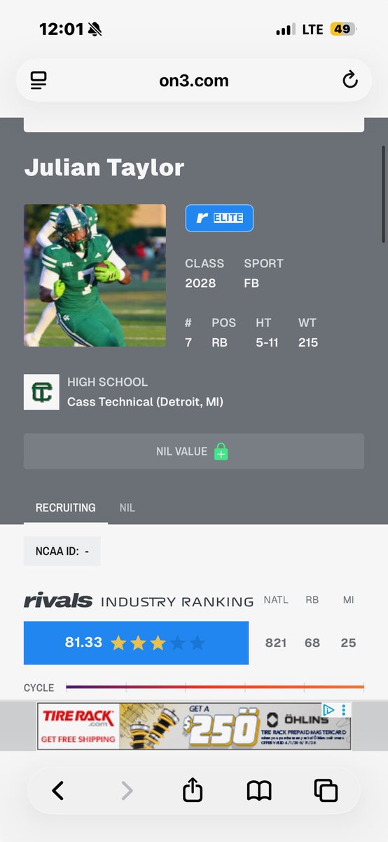 TM_Ju7's tweet photo. Blessed to be ranked a 3 star!! Still working and getting better WE NOT DONE‼️‼️‼️ @CoachDaws_ @CoachRush_CTFB @coach_rami_ @Detroit_CTFB @gary_abernathy https://t.co/qkLUcU6iod