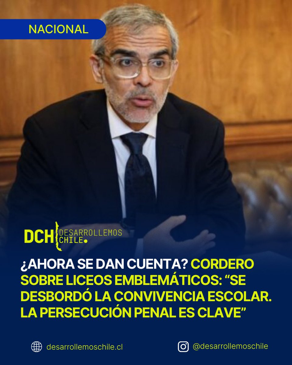 desachile's tweet photo. El exministro Luis Cordero reconoció que en los liceos emblemáticos “se desbordó la convivencia escolar”. Sus declaraciones generaron críticas, considerando que durante el gobierno anterior se les acusó minimizar la crisis de seguridad en establecimientos educacionales. https://t.co/MlWAhMVniZ