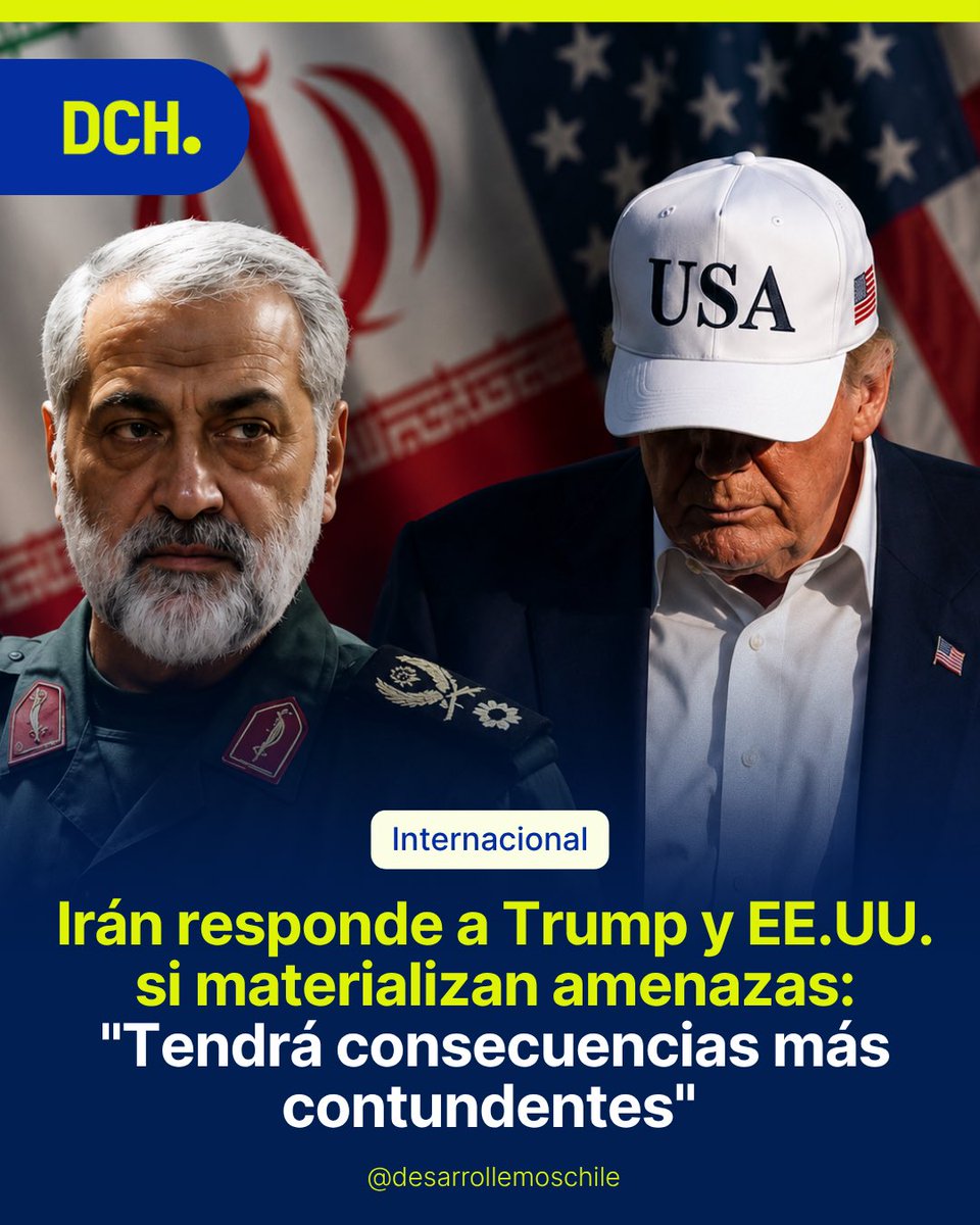 desachile's tweet photo. Irán lanzó una dura advertencia a Estados Unidos y al Presidente Donald Trump, asegurando que cualquier nueva agresión militar tendrá consecuencias “más contundentes y devastadoras”. https://t.co/BjBQAOSOQH