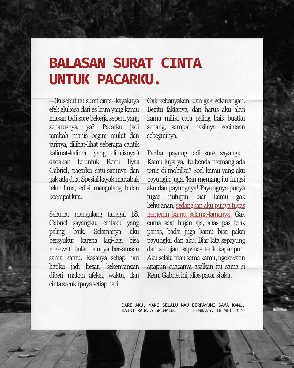 mockedone's tweet photo. 𝗨𝗡𝗧𝗨𝗞 𝗕𝗨𝗟𝗔𝗡-𝗕𝗨𝗟𝗔𝗡 𝗬𝗔𝗡𝗚 𝗔𝗞𝗔𝗡 𝗗𝗔𝗧𝗔𝗡𝗚, jangankan sehujan, panas terik sampai hujan air berganti jadi hujan uang juga aku mau sepayung sama kamu, sayang! https://t.co/KZHSfOED9W