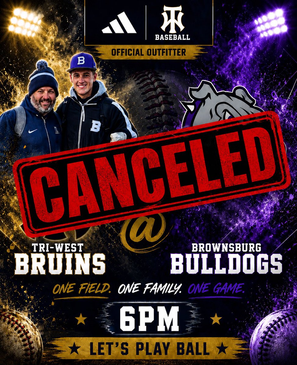TriWestBaseball's tweet photo. 🚨 🚨 GAME CANCELLED 🚨 🚨 @triwestsports https://t.co/9qXxcVxljg