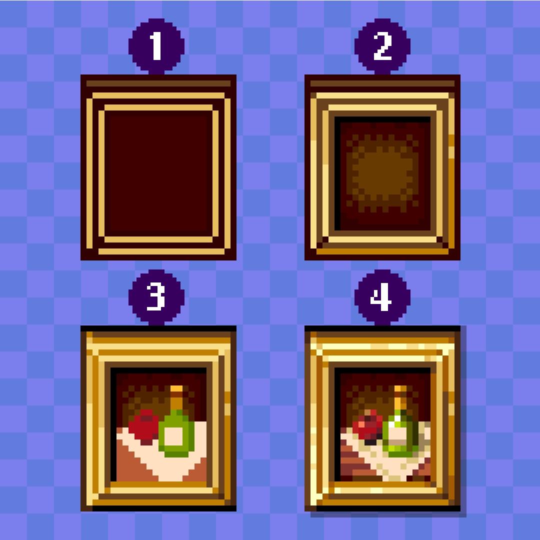 hypnobius's tweet photo. Process for drawing a pixel art painting 🖼️

#pixelart #indiedev https://t.co/5qeUWhZ6g3