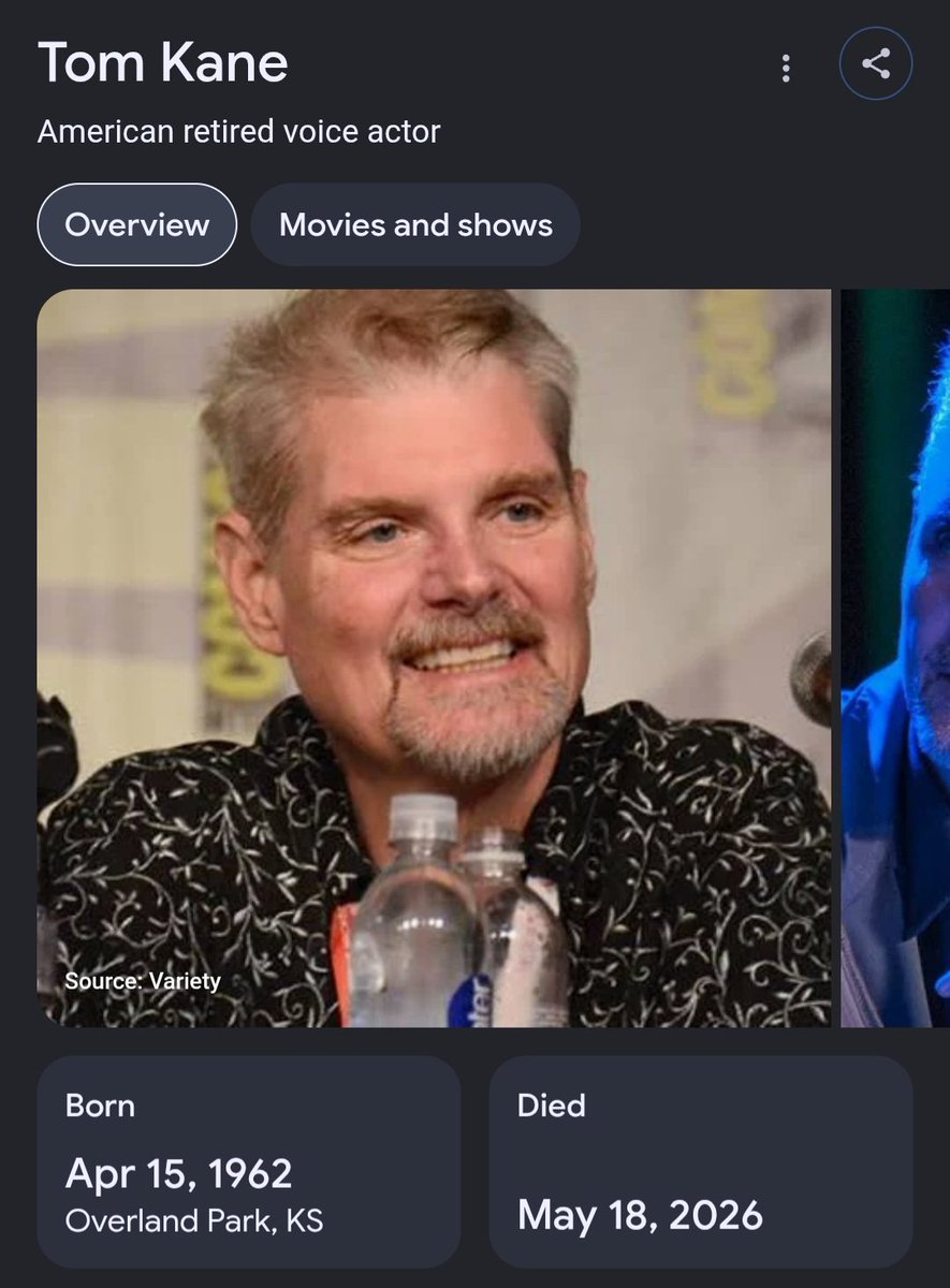 Mystic44Tree's tweet photo. Tom Kane, the Voice Actor for Lok has passed away today. https://t.co/2QdzRZaPep