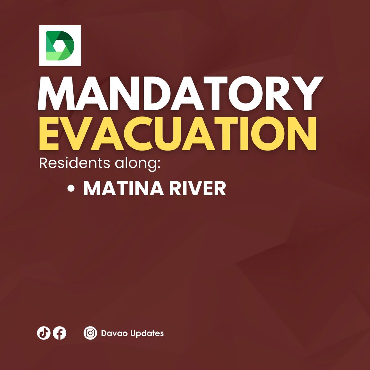 binienthusiast's tweet photo. MANDATORY EVACUATION RESIDENTS ALONG MATINA RIVER! https://t.co/LCzefth3fP