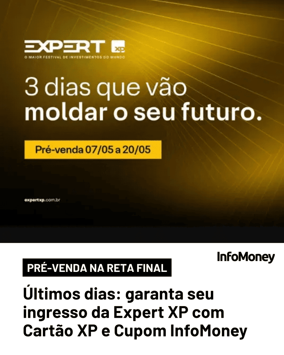 infomoney's tweet photo. Ingressos da pré-venda para clientes com cartão XP podem ser comprados até 20 de maio, ao meio-dia; leitores do InfoMoney contam com cupom exclusivo de desconto.
Leia mais no site do InfoMoney: https://t.co/3STRuNT95I
Foto: Divulgação
#InfoMoney #XPInvestimentos #ExpertXP #CartãoXP #Carreira