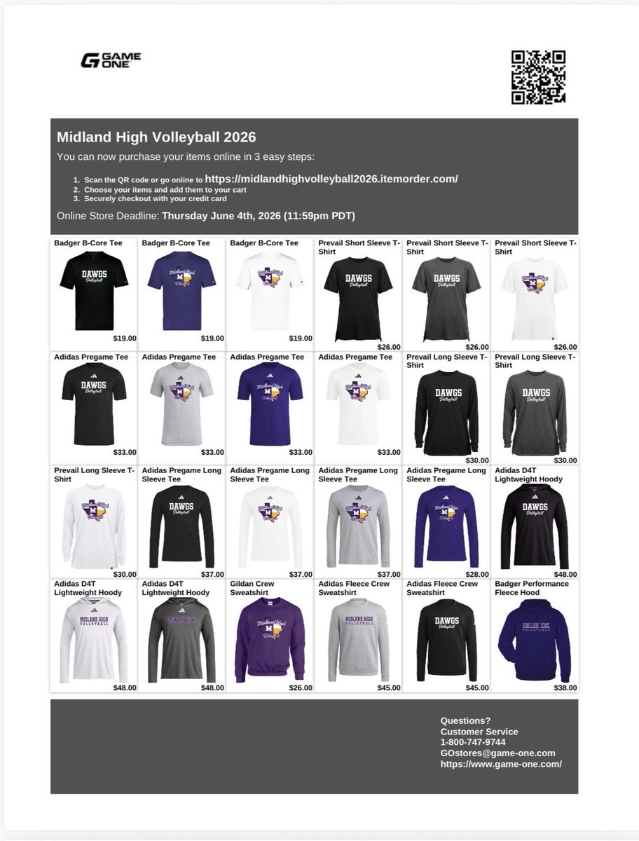 MidlandHighVB's tweet photo. The Midland High Volleyball Team Store is NOW OPEN! 💜💛
Don’t miss your chance to grab your Lady Dawgs gear before the season starts!

Store closes June 4th! 

https://t.co/VyGBf26d5n https://t.co/hAktcrvHpR