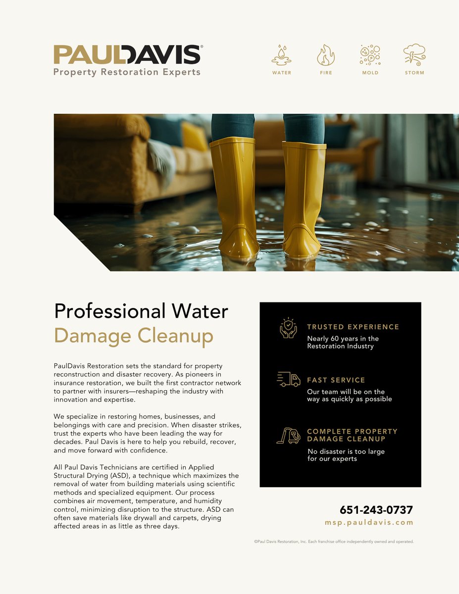 PaulDavisMSP's tweet photo. 💧 Water damage doesn’t wait — and neither do we.

When disaster strikes, trust the experts with nearly 60 years of restoration experience.

📞 Need help now? 
Call Paul Davis of Greater MSP at 651-243-0737

#Waterdamage #Propertyrestorationexperts #Propertydamage https://t.co/x1pa4spCht