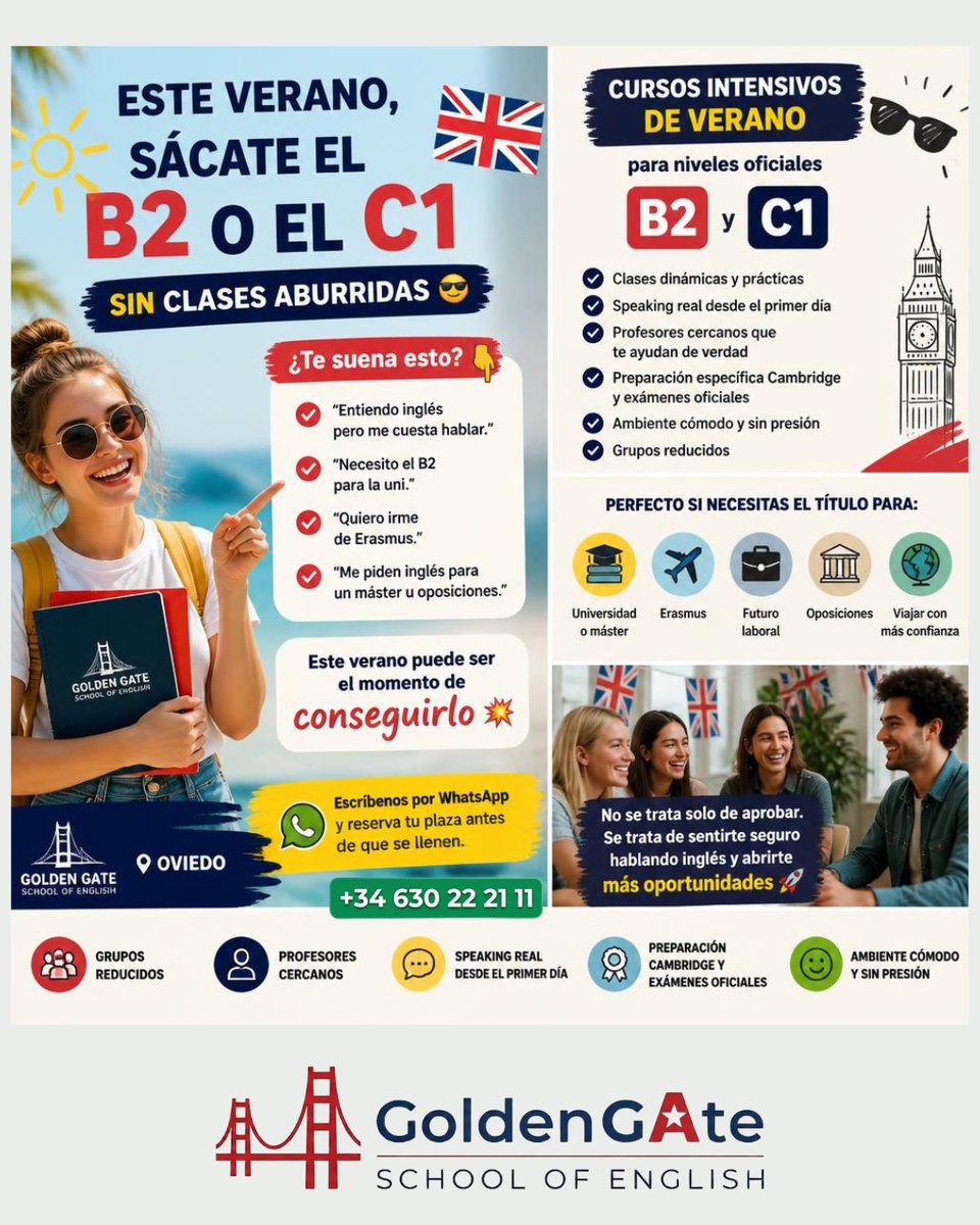 GoldenGateOVD's tweet photo. #B2 #C1 #Cambridge #InglésOviedo #CursoIntensivo #Erasmus #Oposiciones #Speaking #AprenderInglés #AcademiaDeInglés #GoldenGateSchoolOfEnglish #InglésParaJóvenes https://t.co/jf83qcjDEL