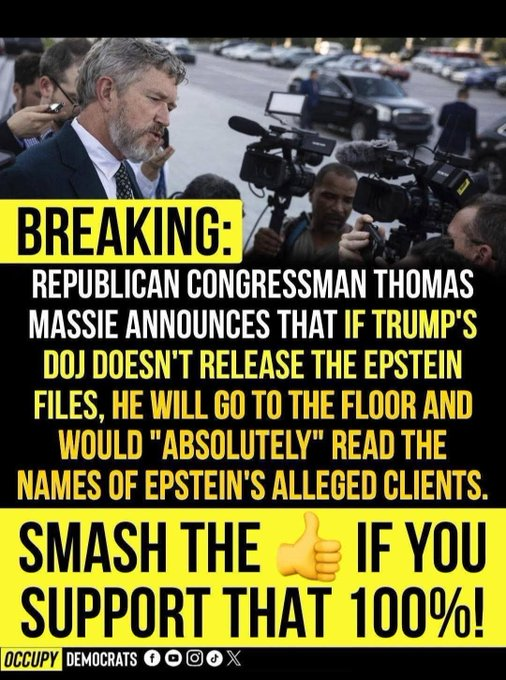 Abigail_M2050's tweet photo. Drop a like if you support Republican Congressman Thomas Massie, who's been one of the only Republicans who have demanded that the Epstein files be released! This is bigger than what side of aisle you're from! It's about getting justice for the victims of Donald Trump! https://t.co/JzqA7BmBsE