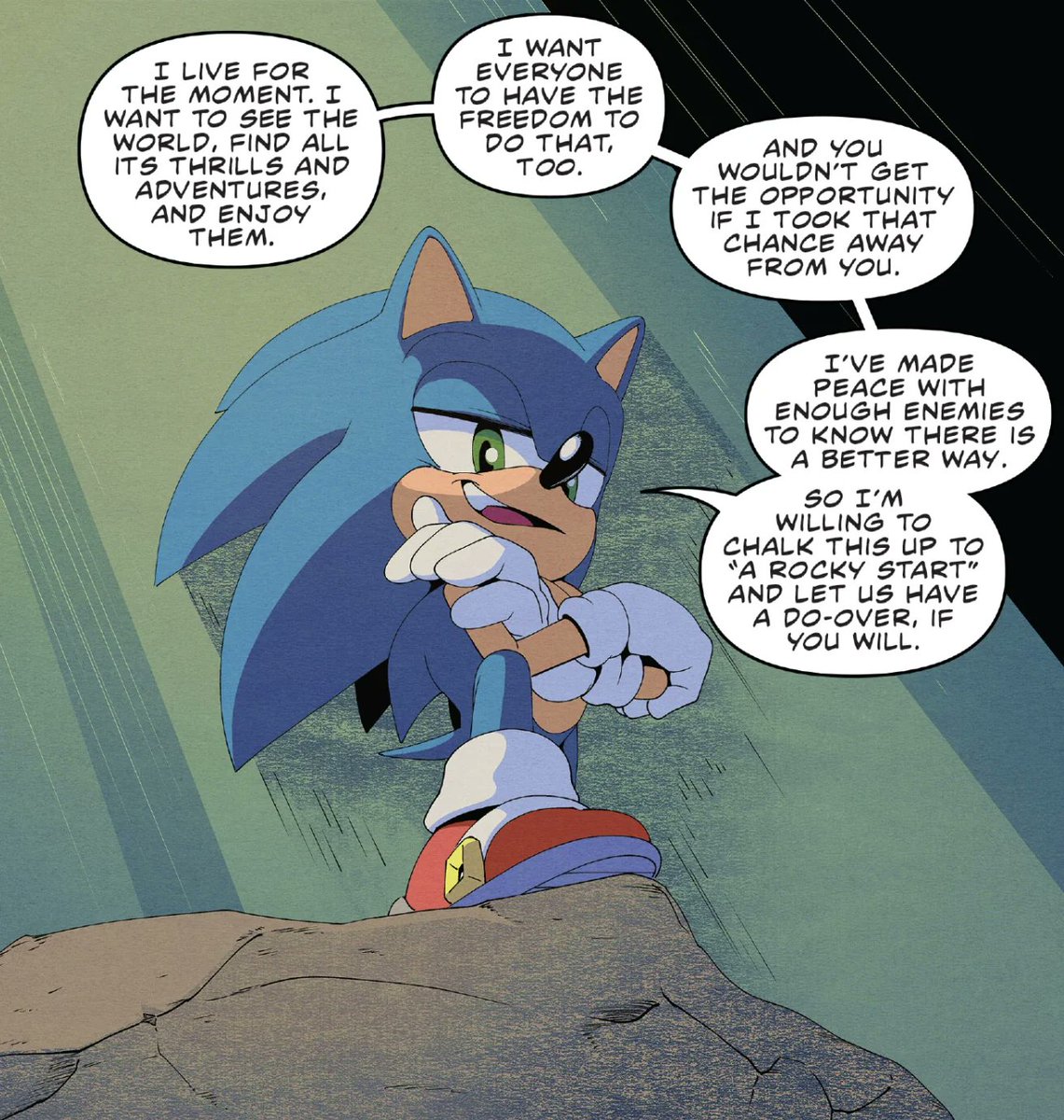 SonicConfesses's tweet photo. “Honestly Sonic doubting himself and having insecurities is what makes him a interesting character, I refuse to believe the static character that fans want can be more interesting to the Sonic we have now. Sonic isn’t a static character he learns and grows, that’s what makes him- https://t.co/Hvri83CUXC